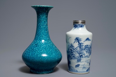 Two Chinese blue and white and turquoise-glazed vases, Qianlong and 19th C.