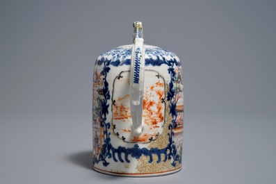 A large Chinese famille rose 'mandarin' teapot and cover, Qianlong