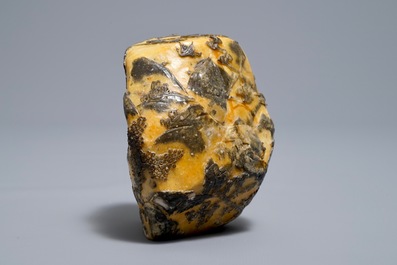 A Chinese carved Shoushan soapstone boulder with landscape design, 19/20th C.