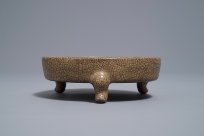 A Chinese ge-type crackle-glazed tripod censer, Song or later