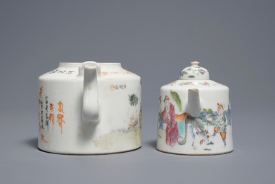 Two Chinese famille rose and qianjiang cai teapots, 19/20th C.