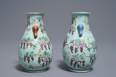 A pair of Chinese turquoise ground Dayazhai style hu vases, 19/20th C.
