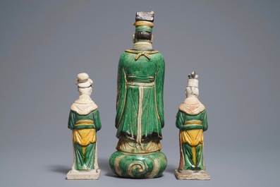 Three Chinese sancai-glazed figures, Ming