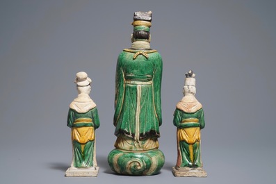 Drie Chinese figuren met sancai-glazuur, Ming