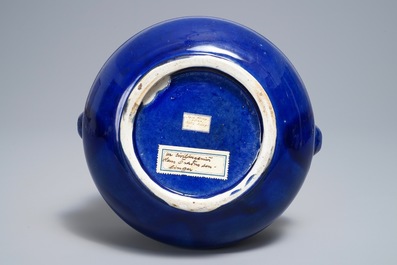 A Chinese monochrome 'sacrificial blue' incense burner, Kangxi/Qianlong