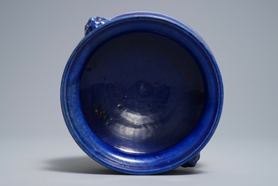 A Chinese monochrome 'sacrificial blue' incense burner, Kangxi/Qianlong