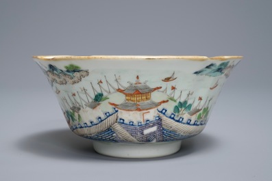 A Chinese famille rose 'landscape' bowl, Daoguang mark and of the period