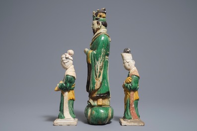 Drie Chinese figuren met sancai-glazuur, Ming