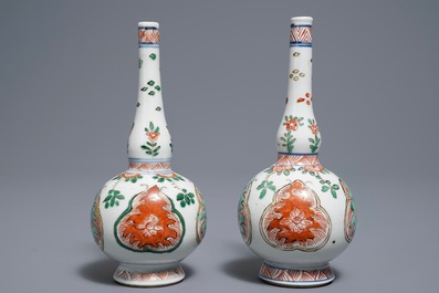 A pair of Chinese famille verte rosewater sprinklers, Kangxi