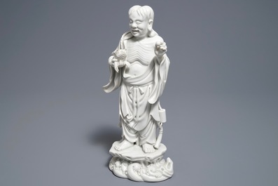 A Chinese Dehua blanc de Chine model of Liu Hai and the toad, mark of Xie Bamboo, early 19th C.