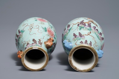 A pair of Chinese turquoise ground Dayazhai style hu vases, 19/20th C.
