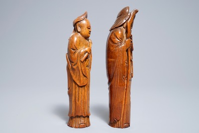 Deux figures en bambou sculpt&eacute;, Chine, 19&egrave;me