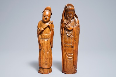 Deux figures en bambou sculpt&eacute;, Chine, 19&egrave;me