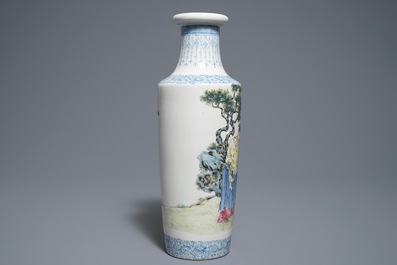 A Chinese famille rose vase with a sage and his servant, Qianlong mark, Republic, 20th C.