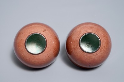 A pair of Chinese peachbloom-glazed brush washers, Kangxi