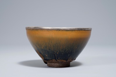 A Chinese silver-mounted Jian 'hare's fur' bowl, Song