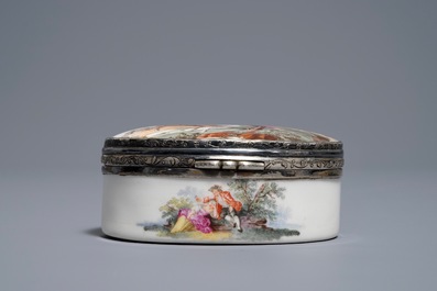 A gilt silver-mounted porcelain snuff box and cover, France or Germany, 18th C.