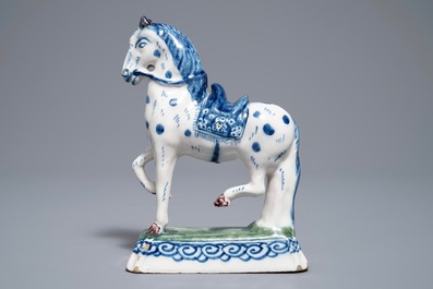 A fine Dutch Delft model of a horse on a ground, 18th C.