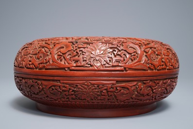 A Chinese cinnabar lacquer 'dragon' box, Qianlong mark, 18/19th C.