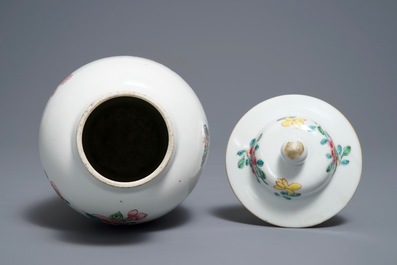 A Chinese famille rose vase and cover with flowers and butterflies, Yongzheng