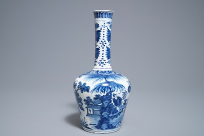 A Dutch Delft blue and white chinoiserie vase, 18th C.