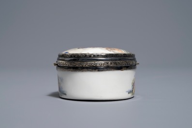 A gilt silver-mounted porcelain snuff box and cover, France or Germany, 18th C.