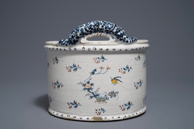 A Brussels faience 'La haie fleurie' rope twist handles basin or cooler, 18th C.