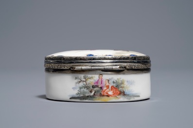 A gilt silver-mounted porcelain snuff box and cover, France or Germany, 18th C.