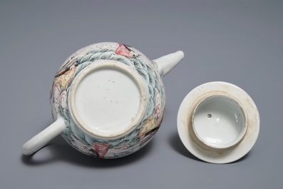 A Chinese famille rose teapot and cover with the immortal Lan Cai He, Yongzheng