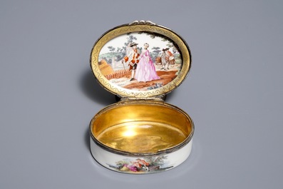 A gilt silver-mounted porcelain snuff box and cover, France or Germany, 18th C.