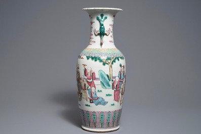 A rare Chinese famille rose phoenix-handle 'Immortals' vase, 19th C.