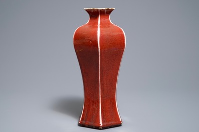 Een Chinese zeshoekige sang de boeuf meiping vaas, 19e eeuw