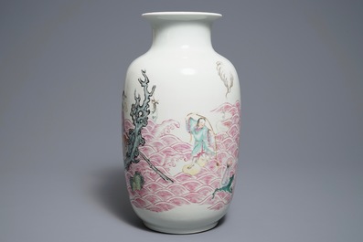 A Chinese famille rose 'Immortals' vase, Republic, 20th C.