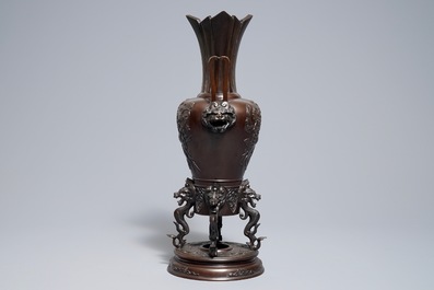 A tall Japanese bronze koro incense burner, Meiji, 19th C.