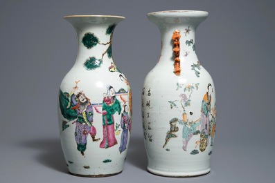Twee Chinese famille rose en qianjiang cai vazen, 19e eeuw