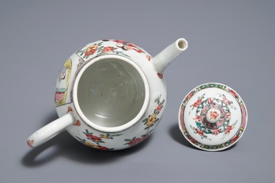 A Chinese famille rose 'Romance of the Western chamber' teapot and cover, Yongzheng