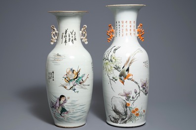 Deux vases en porcelaine de Chine famille rose aux double d&eacute;cors, 19/20&egrave;me