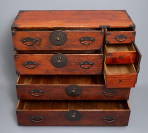 A two-part Japanese tansu cabinet, Meiji, 19th C.