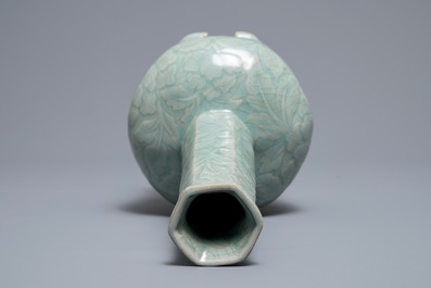 A Korean celadon-glazed vase with underglaze design, Goryeo or later