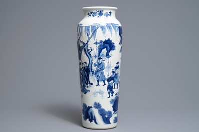 A Chinese blue and white Transitional style vase, 19/20th C.