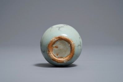 A Korean celadon-glazed decorated cup on stand, Goryeo or later