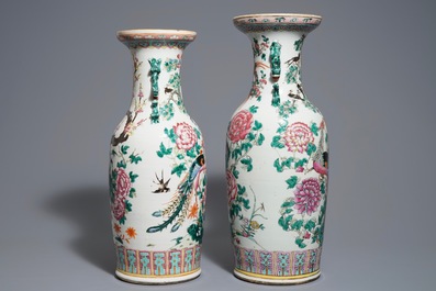 Two Chinese famille rose 'phoenix' vases, 19th C.