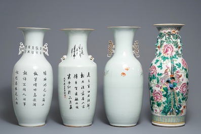 Vier diverse Chinese qianjiang cai en famille rose vazen, 19/20e eeuw