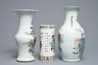 Three various Chinese famille rose vases, 19/20th C.