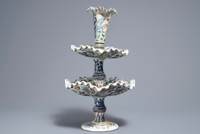 An exceptional three-piece Chinese famille rose epergne milieu-de-table, 19th C.