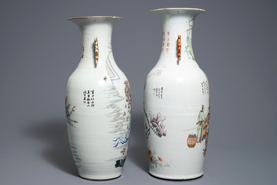 Two Chinese famille rose double design vases, 19/20th C.