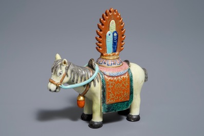 A Chinese famille rose model of a horse and attribute, Qianlong