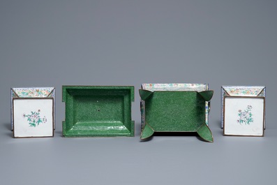 Une garniture d'autel en &eacute;maux de Canton &agrave; d&eacute;cor millefleurs, Chine, Qianlong