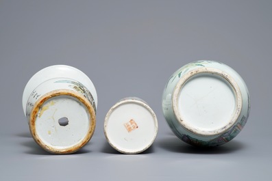 Three various Chinese famille rose vases, 19/20th C.