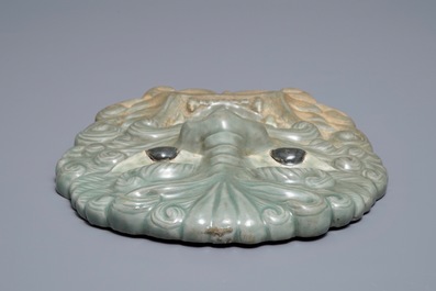 A Korean celadon-glazed mask, Goryeo or later
